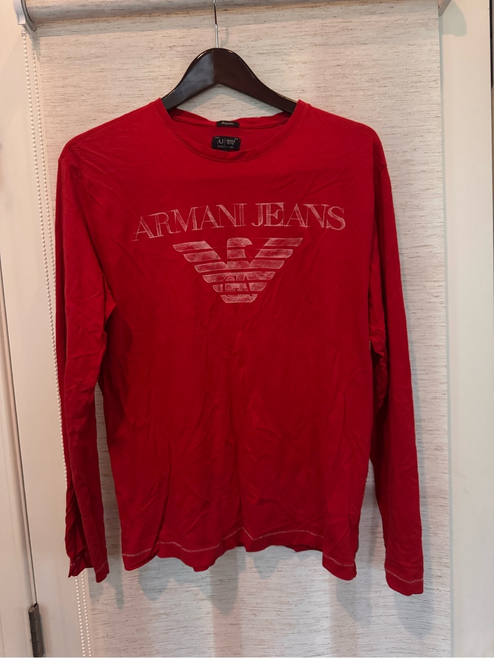 Armani Jeans Red Long Sleeve Logo Graphic Tee